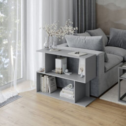 Urbn-Living Urbnliving 80Cm Width Grey 2-Tier Bookcase Irregular Storage Shelf Wooden Shelving Display Organiser Unit - thumbnail 1