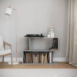 Urbn-Living Urbnliving 80Cm Width Grey 2-Tier Bookcase Irregular Storage Shelf Wooden Shelving Display Organiser Unit - thumbnail 2