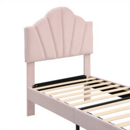 Abrihome 90X190Cm, Velvet Upholstered Single Bed, Shell-Like Bed With Golden Iron Legs, Height-Adjustable Headboard, Pink - thumbnail 6