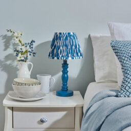 Luminosa Lighting Luminosa Bibury Satin Marlin Blue Paint Table Lamp With Marlin Blue Fabric Ikat Shade 20Cm B22 - thumbnail 3