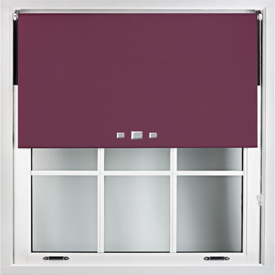 Furnished Blackout Roller Blinds With Triple Square Eyelets And Metal Fittings- Aubergine Trimmable (W)90Cm (L)165Cm