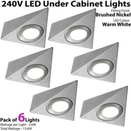 6 Pack Of Brushed Nickel Triangle Under Cabinet Led Lights - 240V Warm White Lighting - thumbnail 2