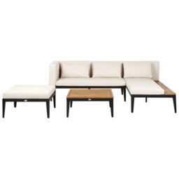 Beliani Garden Lounge Set With Table And Ottoman 3 Seater Bracciano Left Hand Certified Acacia Wood Light Beige - thumbnail 1