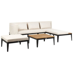 Beliani Garden Lounge Set With Table And Ottoman 3 Seater Bracciano Left Hand Certified Acacia Wood Light Beige - thumbnail 4