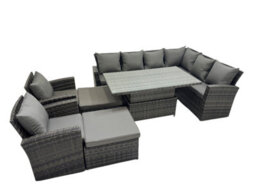Fimous 10 Seat Rattan Garden Furniture Corner Sofa Set Outdoor Adjustable Lifting Dining Or Coffee Table Set With 2 Big Footstools - thumbnail 1