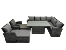 Fimous 10 Seat Rattan Garden Furniture Corner Sofa Set Outdoor Adjustable Lifting Dining Or Coffee Table Set With 2 Big Footstools - thumbnail 2