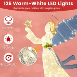 Costway 5 Ft Lighted Angel Christmas Decoration Pre-Lit Halo Angel Holding Star W/ Led Lights - thumbnail 6