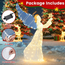 Costway 5 Ft Lighted Angel Christmas Decoration Pre-Lit Halo Angel Holding Star W/ Led Lights - thumbnail 7