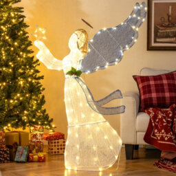 Costway 5 Ft Lighted Angel Christmas Decoration Pre-Lit Halo Angel Holding Star W/ Led Lights - thumbnail 1