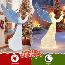 Costway 5 Ft Lighted Angel Christmas Decoration Pre-Lit Halo Angel Holding Star W/ Led Lights - thumbnail 9