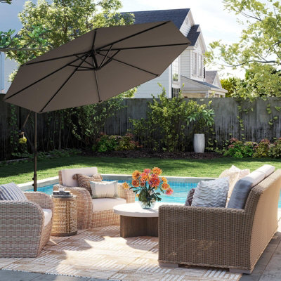 Costway 295 Cm Patio Offset Parasol Outdoor Hanging Cantilever Umbrella W/ Easy Tilt Adjustment-Grey - image 1