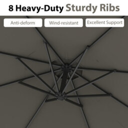Costway 295 Cm Patio Offset Parasol Outdoor Hanging Cantilever Umbrella W/ Easy Tilt Adjustment-Grey - thumbnail 9