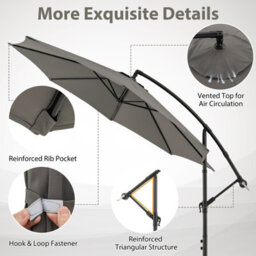 Costway 295 Cm Patio Offset Parasol Outdoor Hanging Cantilever Umbrella W/ Easy Tilt Adjustment-Grey - thumbnail 8