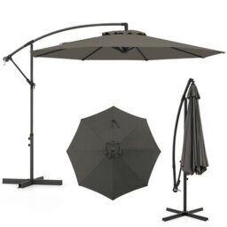 Costway 295 Cm Patio Offset Parasol Outdoor Hanging Cantilever Umbrella W/ Easy Tilt Adjustment-Grey - thumbnail 2