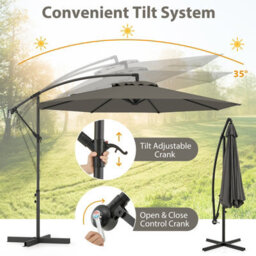 Costway 295 Cm Patio Offset Parasol Outdoor Hanging Cantilever Umbrella W/ Easy Tilt Adjustment-Grey - thumbnail 7