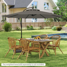 Costway 295 Cm Patio Offset Parasol Outdoor Hanging Cantilever Umbrella W/ Easy Tilt Adjustment-Grey - thumbnail 4