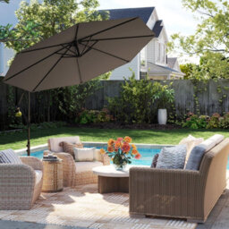 Costway 295 Cm Patio Offset Parasol Outdoor Hanging Cantilever Umbrella W/ Easy Tilt Adjustment-Grey - thumbnail 1