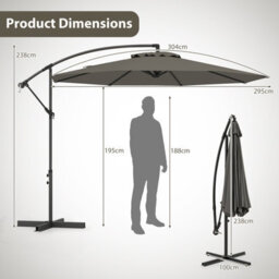 Costway 295 Cm Patio Offset Parasol Outdoor Hanging Cantilever Umbrella W/ Easy Tilt Adjustment-Grey - thumbnail 3