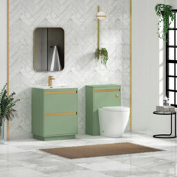 Royal Bathrooms Orion 600mm Mint Sage 2 Drawer Floor Standing Vanity Unit With Ceramic Basin & Brushed Brass Strip - thumbnail 3
