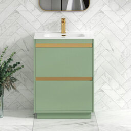 Royal Bathrooms Orion 600mm Mint Sage 2 Drawer Floor Standing Vanity Unit With Ceramic Basin & Brushed Brass Strip - thumbnail 1