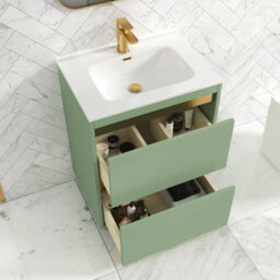 Royal Bathrooms Orion 600mm Mint Sage 2 Drawer Floor Standing Vanity Unit With Ceramic Basin & Brushed Brass Strip - thumbnail 4