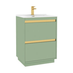 Royal Bathrooms Orion 600mm Mint Sage 2 Drawer Floor Standing Vanity Unit With Ceramic Basin & Brushed Brass Strip - thumbnail 6