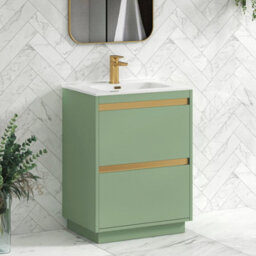 Royal Bathrooms Orion 600mm Mint Sage 2 Drawer Floor Standing Vanity Unit With Ceramic Basin & Brushed Brass Strip - thumbnail 5
