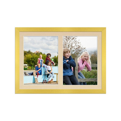 AK Frames 20X14 Gold Modern Multi Photo Frame With Ivory Mount - Holds 2 Apertures (2X) A4 Photos - image 1