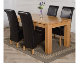 That's Furniture Dakota 152 X 87 Cm Chunky Medium Oak Dining Table And 4 Chairs Dining Set With Montana Black Leather Chairs - thumbnail 1
