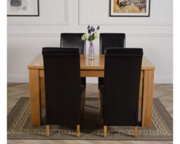 That's Furniture Dakota 152 X 87 Cm Chunky Medium Oak Dining Table And 4 Chairs Dining Set With Montana Black Leather Chairs - thumbnail 2