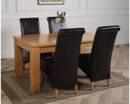 That's Furniture Dakota 152 X 87 Cm Chunky Medium Oak Dining Table And 4 Chairs Dining Set With Montana Black Leather Chairs - thumbnail 3