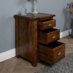 Elm Home And Products Elm Home And Garden Rustic Solid Mango Wood 3 Drawer Bedside Cabinet Nightstand Fully Assembled - thumbnail 2