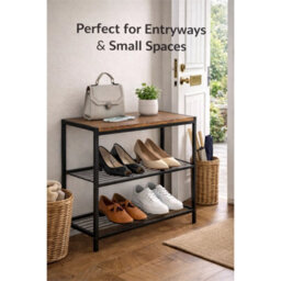 3 Tier Shoe Rack Storage Shelves Black Dark Wood - thumbnail 6