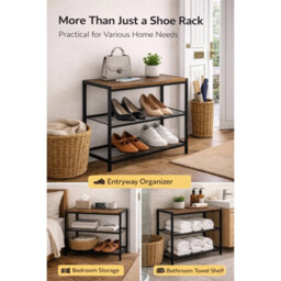 3 Tier Shoe Rack Storage Shelves Black Dark Wood - thumbnail 5
