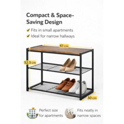 3 Tier Shoe Rack Storage Shelves Black Dark Wood - thumbnail 4
