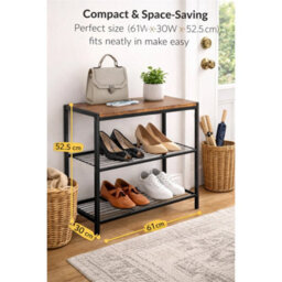 3 Tier Shoe Rack Storage Shelves Black Dark Wood - thumbnail 3