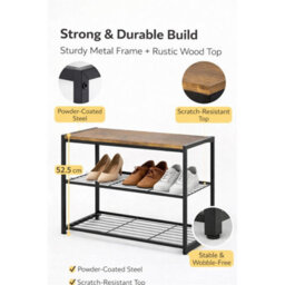 3 Tier Shoe Rack Storage Shelves Black Dark Wood - thumbnail 2