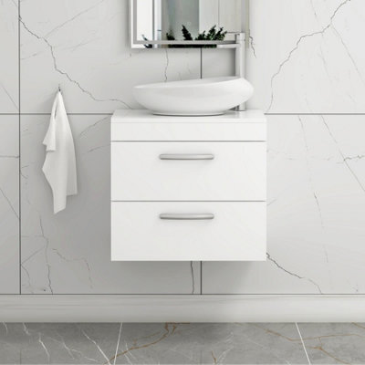 Royal Bathrooms Turin 500mm Wall Mounted Bathroom Vanity Unit With Sink 2 Drawer Gloss White & Nova Countertop Basin - image 1