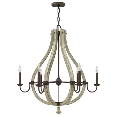 Elegant 6 Bulb Chandelier Pendant Light With Iron Rust Finish