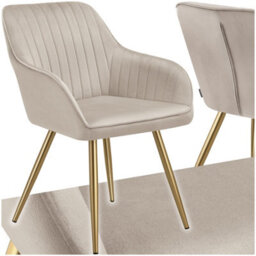 Tectake 1 Dining Chair Marilyn - Quilted Velvet, Continuous Backrest, Gold Steel Legs  - Taupe/gold