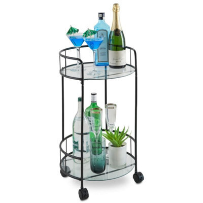 Spot On Dealz Drinks Trolley Kitchen Island Bar Cart Trolley Serving Trolleys With Two Glass Shelves Black - image 1
