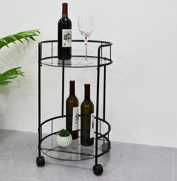 Spot On Dealz Drinks Trolley Kitchen Island Bar Cart Trolley Serving Trolleys With Two Glass Shelves Black - thumbnail 2