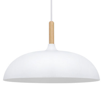 Long Life Lamps Company Modern White Ceiling Pendant Light Metal Dome Shade Wooden Fitting M0108 - image 1