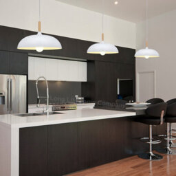 Long Life Lamps Company Modern White Ceiling Pendant Light Metal Dome Shade Wooden Fitting M0108 - thumbnail 8