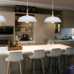Long Life Lamps Company Modern White Ceiling Pendant Light Metal Dome Shade Wooden Fitting M0108 - thumbnail 6
