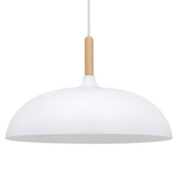 Long Life Lamps Company Modern White Ceiling Pendant Light Metal Dome Shade Wooden Fitting M0108 - thumbnail 1