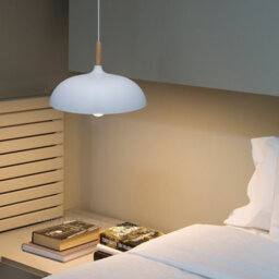 Long Life Lamps Company Modern White Ceiling Pendant Light Metal Dome Shade Wooden Fitting M0108 - thumbnail 7
