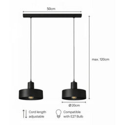 Luminosa Lighting Luminosa Velyo Bar Pendant Ceiling Light Black 2X E27 - thumbnail 5