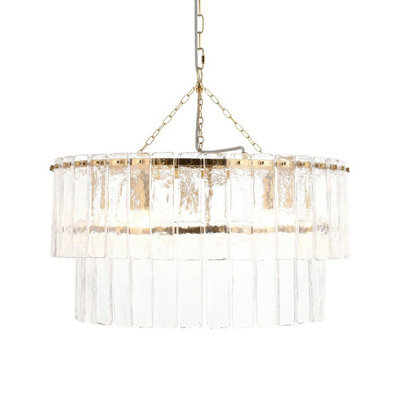 Luminosa Lighting Luminosa Karine Pendant Ceiling Light Brushed Aged Brass Plate & Clear Handmade Textured Glass 5X E14 - image 1