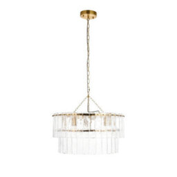 Luminosa Lighting Luminosa Karine Pendant Ceiling Light Brushed Aged Brass Plate & Clear Handmade Textured Glass 5X E14 - thumbnail 7